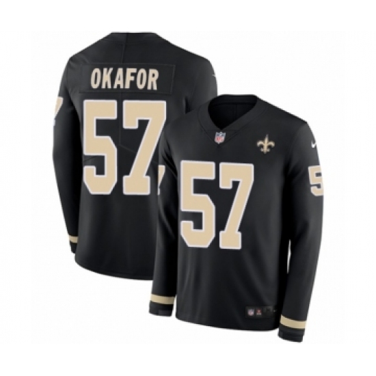 Youth Nike New Orleans Saints 57 Alex Okafor Limited Black Therma Long Sleeve NFL Jersey