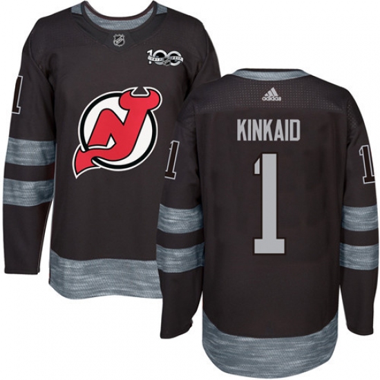 Men's Adidas New Jersey Devils 1 Keith Kinkaid Authentic Black 1917-2017 100th Anniversary NHL Jersey