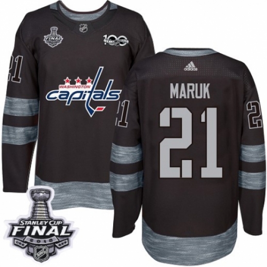 Men's Adidas Washington Capitals 21 Dennis Maruk Authentic Black 1917-2017 100th Anniversary 2018 Stanley Cup Final NHL Jersey