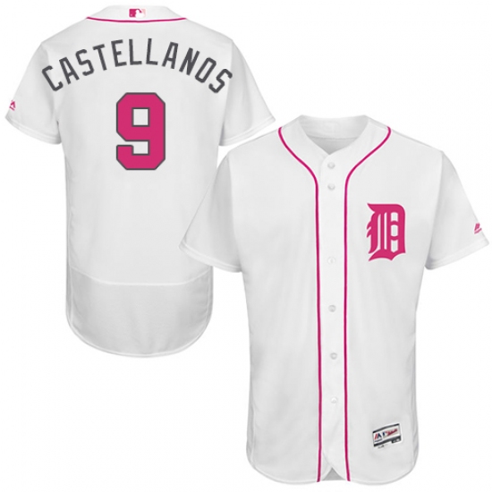 Men's Majestic Detroit Tigers 9 Nick Castellanos Authentic White 2016 Mother's Day Fashion Flex Base MLB Jersey