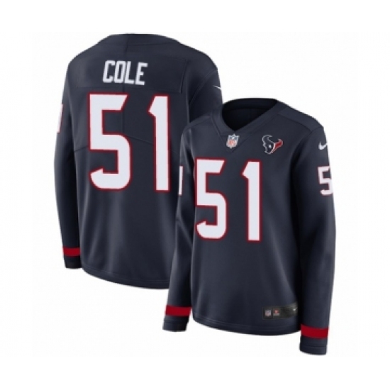 Women's Nike Houston Texans 51 Dylan Cole Limited Navy Blue Therma Long Sleeve NFL Jersey