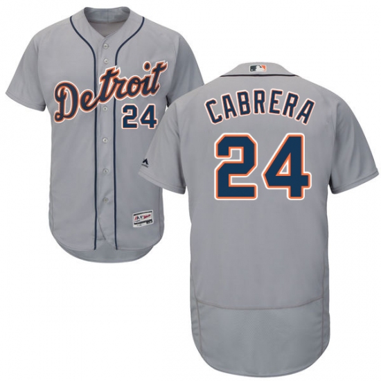 Men's Majestic Detroit Tigers 24 Miguel Cabrera Grey Road Flex Base Authentic Collection MLB Jersey