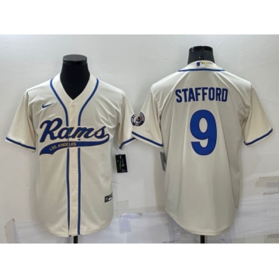 Men's Los Angeles Rams 9 Matthew Stafford Cream Stitched Cool Base Nike Baseball Jersey