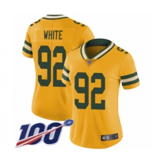 Women's Green Bay Packers 92 Reggie White Limited Gold Rush Vapor Untouchable 100th Season Football Jersey