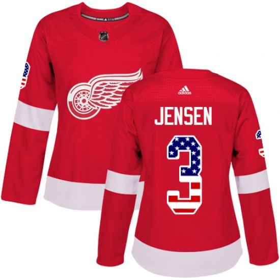 Women's Adidas Detroit Red Wings 3 Nick Jensen Authentic Red USA Flag Fashion NHL Jersey