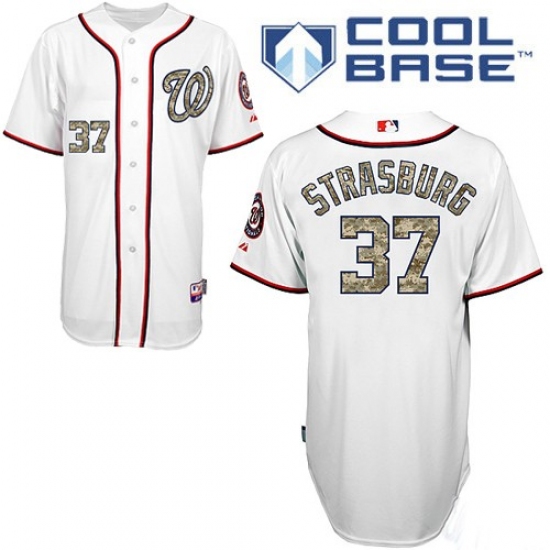 Men's Majestic Washington Nationals 37 Stephen Strasburg Authentic White USMC Cool Base MLB Jersey