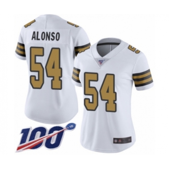 Women's New Orleans Saints 54 Kiko Alonso Limited White Rush Vapor Untouchable 100th Season Football Jersey