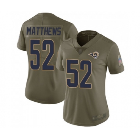 Women's Los Angeles Rams 52 Clay Matthews Limited Olive 2017 Salute to Service Football Jersey