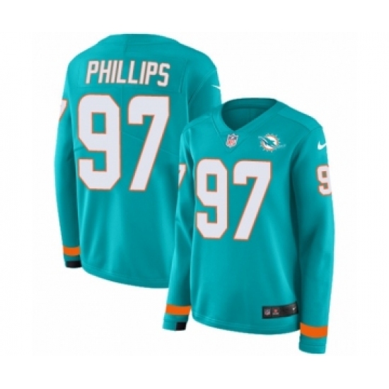 Women's Nike Miami Dolphins 97 Jordan Phillips Limited Aqua Therma Long Sleeve NFL Jersey