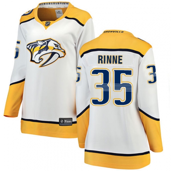 Women's Nashville Predators 35 Pekka Rinne Fanatics Branded White Away Breakaway NHL Jersey