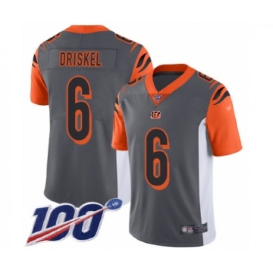 Men's Cincinnati Bengals 6 Jeff Driskel Limited Silver Inverted Legend 100th Season Football Jersey