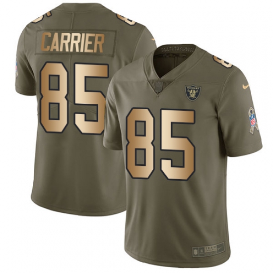 Men's Nike Oakland Raiders 85 Derek Carrier Limited Olive Gold 2017 Salute to Service NFL Jersey