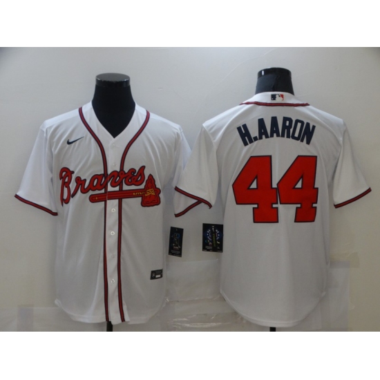 Men's Nike Atlanta Braves 44 Hank Aaron White Jersey