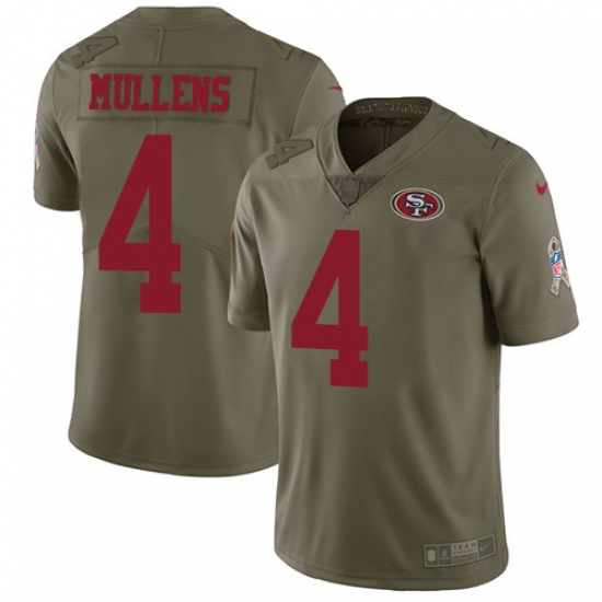 Youth Nike San Francisco 49ers 4 Nick Mullens Limited Olive 2017 Salute to Service NFL Jersey
