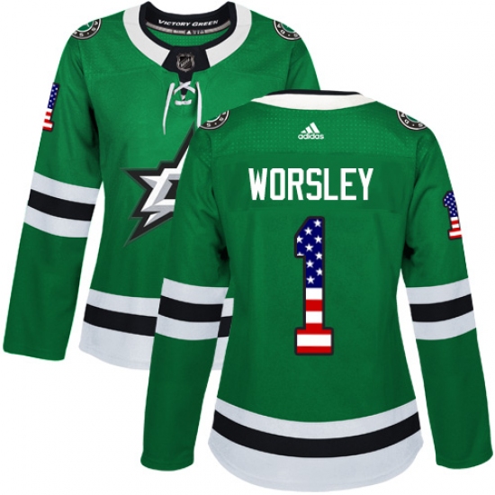 Women's Adidas Dallas Stars 1 Gump Worsley Authentic Green USA Flag Fashion NHL Jersey