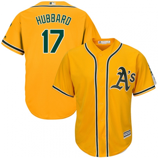 Youth Majestic Oakland Athletics 17 Glenn Hubbard Replica Gold Alternate 2 Cool Base MLB Jersey