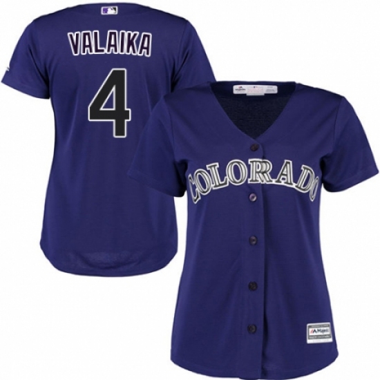 Women's Majestic Colorado Rockies 4 Pat Valaika Authentic Purple Alternate 1 Cool Base MLB Jersey