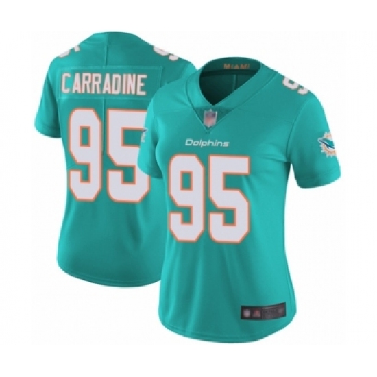 Women's Miami Dolphins 95 Tank Carradine Aqua Green Team Color Vapor Untouchable Limited Player Football Jersey