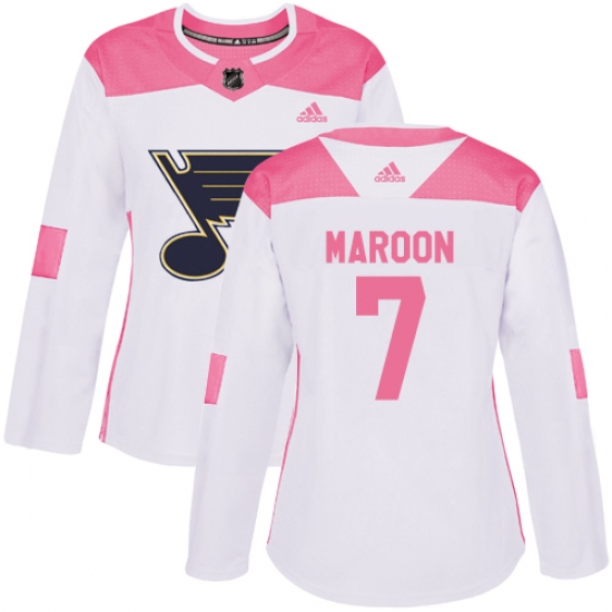Women's Adidas St. Louis Blues 7 Patrick Maroon Authentic White Pink Fashion NHL Jersey