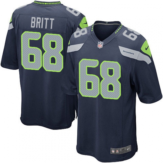 Men's Nike Seattle Seahawks 68 Justin Britt Game Steel Blue Team Color NFL Jersey