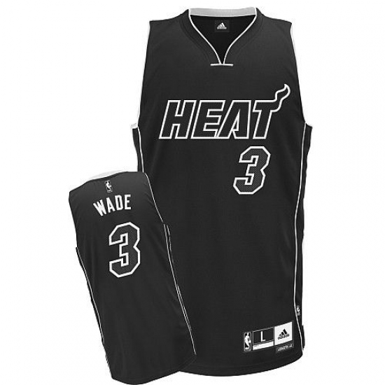 Men's Adidas Miami Heat 3 Dwyane Wade Authentic Black Shadow NBA Jersey