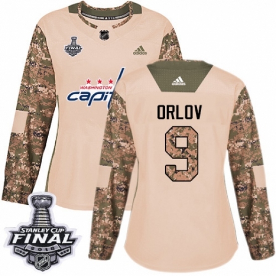 Women's Adidas Washington Capitals 9 Dmitry Orlov Authentic Camo Veterans Day Practice 2018 Stanley Cup Final NHL Jersey