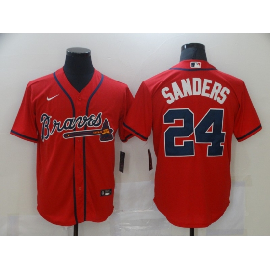 Men's Atlanta Braves 24 Deion Sanders Red Nike MLB Jersey