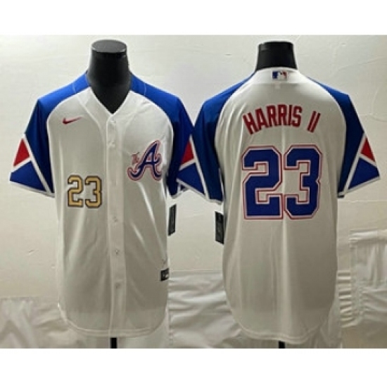 Mens Atlanta Braves 23 Michael Harris II Number White 2023 City Connect Cool Base Stitched Jersey