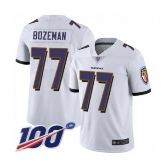 Youth Baltimore Ravens 77 Bradley Bozeman White Vapor Untouchable Limited Player 100th Season Football Jersey