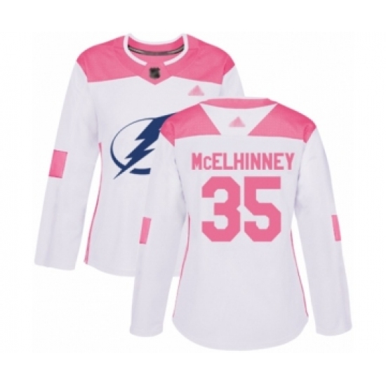 Women's Tampa Bay Lightning 35 Curtis McElhinney Authentic White Pink Fashion Hockey Jersey