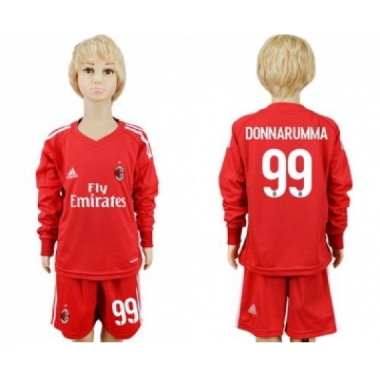 AC Milan 99 Donnarumma Red Goalkeeper Long Sleeves Kid Soccer Club Jersey