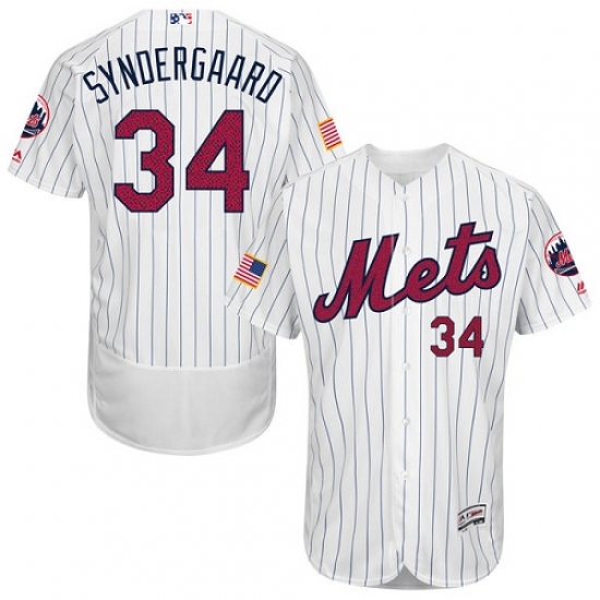 Men's Majestic New York Mets 34 Noah Syndergaard White Fashion Stars & Stripes Flex Base MLB Jersey