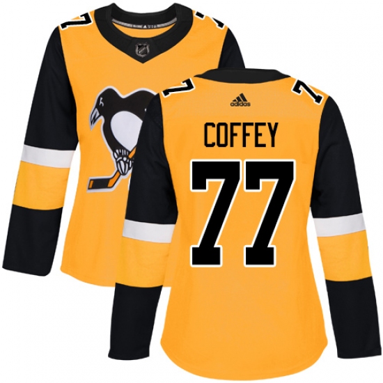 Women's Adidas Pittsburgh Penguins 77 Paul Coffey Authentic Gold Alternate NHL Jersey