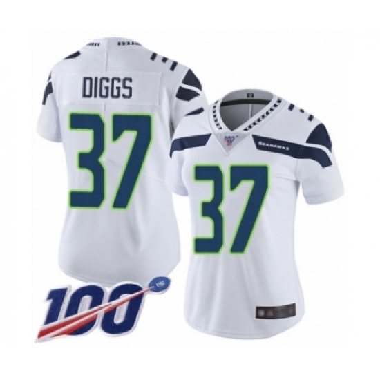 Women's Seattle Seahawks 37 Quandre Diggs White Vapor Untouchable Limited Player 100th Season Football Jersey