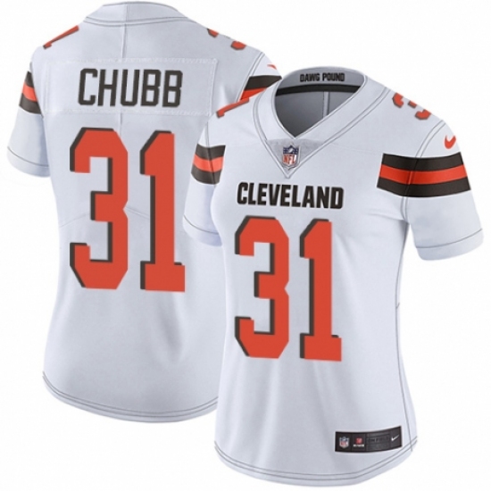 Women's Nike Cleveland Browns 31 Nick Chubb White Vapor Untouchable Limited Player NFL Jersey