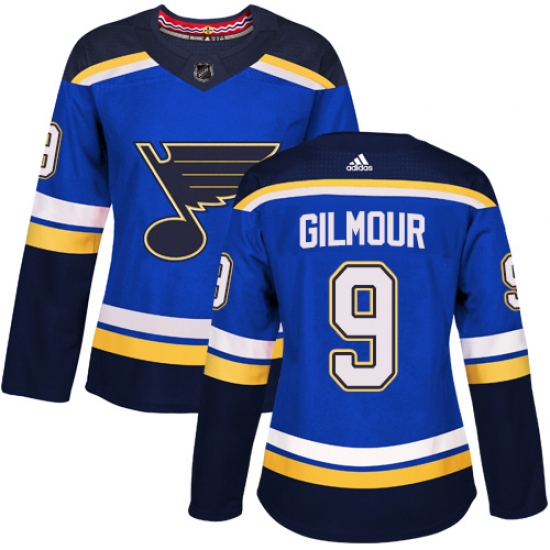 Women's Adidas St. Louis Blues 9 Doug Gilmour Authentic Royal Blue Home NHL Jersey