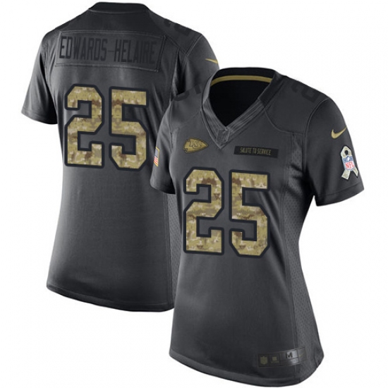 Women's Kansas City Chiefs 25 Clyde Edwards-Helaire Black Stitched Limited 2016 Salute to Service Jersey