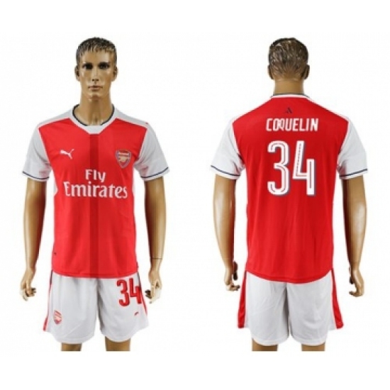 Arsenal 34 Coquelin Champions League Home Soccer Club Jersey