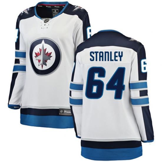 Women's Winnipeg Jets 64 Logan Stanley Fanatics Branded White Away Breakaway NHL Jersey