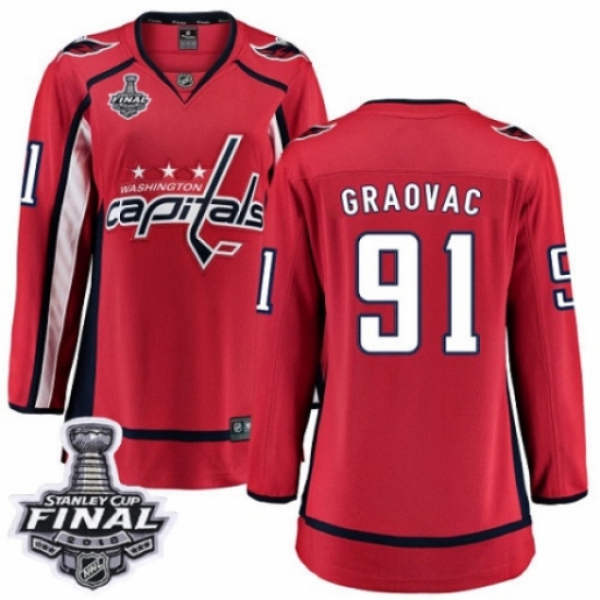 Women's Washington Capitals 91 Tyler Graovac Fanatics Branded Red Home Breakaway 2018 Stanley Cup Final NHL Jersey