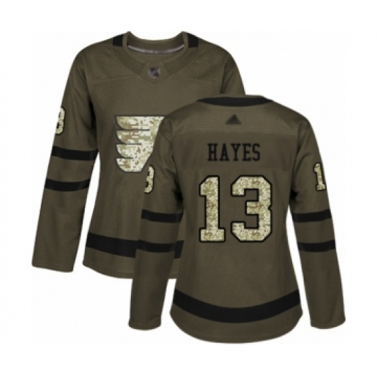 Women's Philadelphia Flyers 13 Kevin Hayes Authentic Green Salute to Service Hockey Jersey