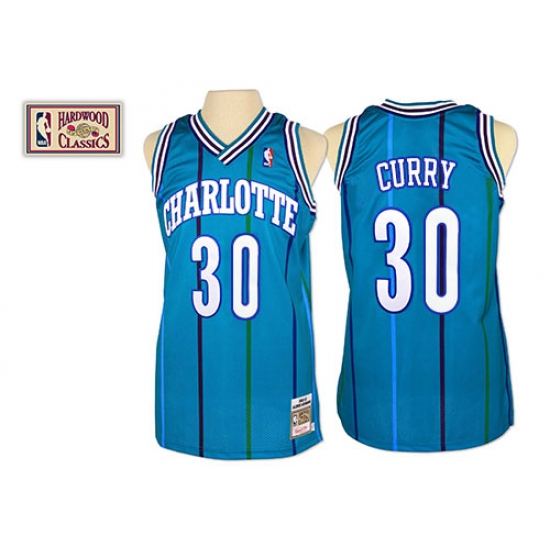 Men's Mitchell and Ness Charlotte Hornets 30 Dell Curry Authentic Light Blue Throwback NBA Jersey