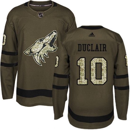 Men's Adidas Arizona Coyotes 10 Anthony Duclair Premier Green Salute to Service NHL Jersey