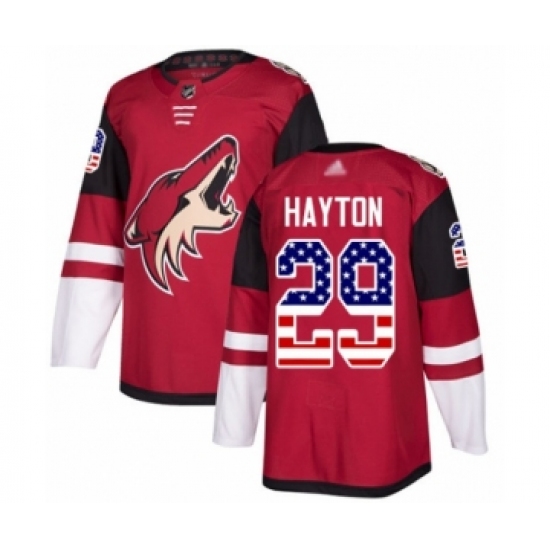 Men's Arizona Coyotes 29 Barrett Hayton Authentic Red USA Flag Fashion Hockey Jersey