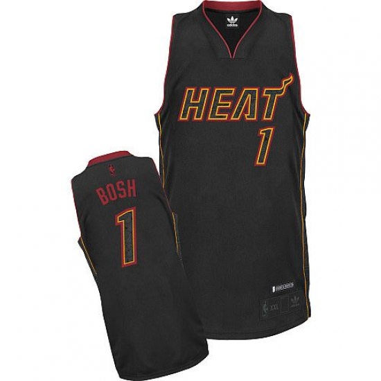 Men's Adidas Miami Heat 1 Chris Bosh Authentic Black Carbon Fiber Fashion NBA Jersey
