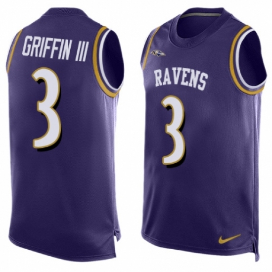 Men's Nike Baltimore Ravens 3 Robert Griffin III Elite Purple Player Name & Number Tank Top NFL Jersey