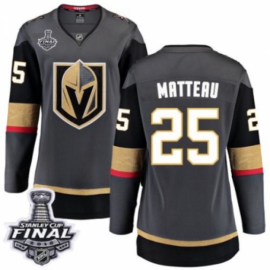 Women's Vegas Golden Knights 25 Stefan Matteau Authentic Black Home Fanatics Branded Breakaway 2018 Stanley Cup Final NHL Jersey