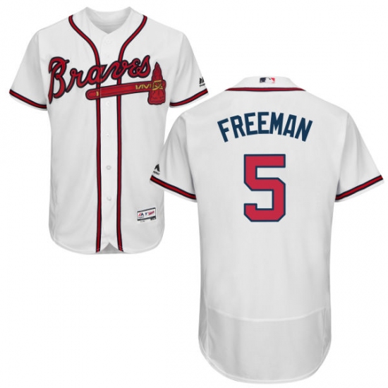 Men's Majestic Atlanta Braves 5 Freddie Freeman White Home Flex Base Authentic Collection MLB Jersey