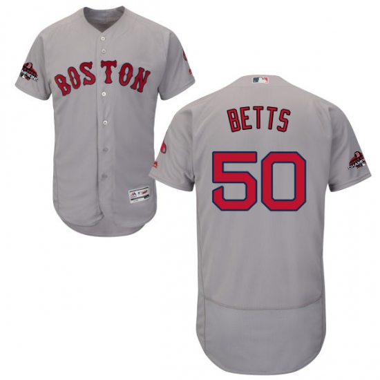 Men's Majestic Boston Red Sox 50 Mookie Betts Grey Road Flex Base Authentic Collection 2018 World Series Champions MLB Jersey