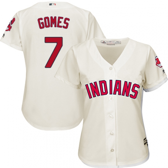 Women's Majestic Cleveland Indians 7 Yan Gomes Replica Cream Alternate 2 Cool Base MLB Jersey